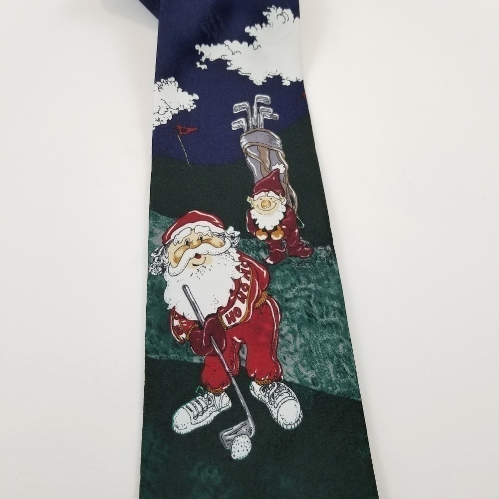 Jingle Bells neck tie men's Santa Claus Elf Golf green holiday festive Christmas - Picture 5 of 6